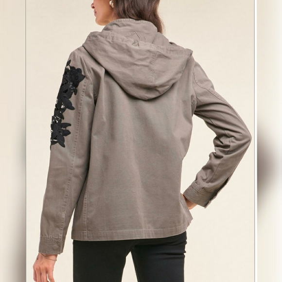 LAST ONE❗SUGAR+LIPS💋 Utility Chic Dark Olive Hoodie Jacket - Picture 2 of 7